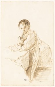 Niño con instrumento musical de Thomas Barker