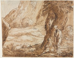 Paisaje con ovejas y dos pastores de Thomas Barker