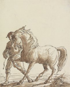 Hombre guiando un caballo