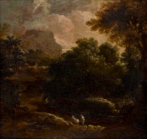 Paisaje arbolado con figuras, c.1789-1847 (óleo sobre tabla) de Thomas Barker
