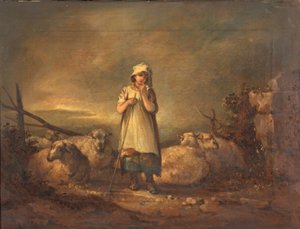 Chica de Gloucestershire cuidando ovejas de Thomas Barker of Bath