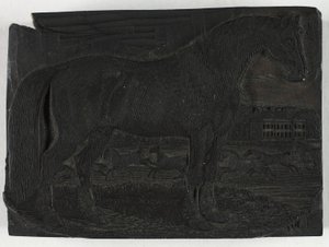 Bloque de madera para El caballo negro, de una Historia general de los cuadrúpedos