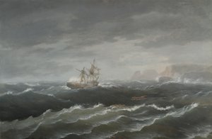 Naufragio cerca de una costa rocosa de Thomas Birch