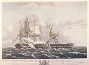 La batalla entre el USS Constitution y el HMS Guerriere de Thomas Birch