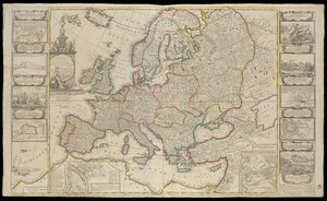 Nuevo Mapa de Europa Hecho a partir de las observaciones más precisas comunicadas a la Royal Society de Londres y París, c.1720 (dibujo técnico) de Thomas Bowles
