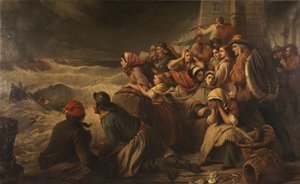 El bote salvavidas yendo al rescate de Thomas Brooks