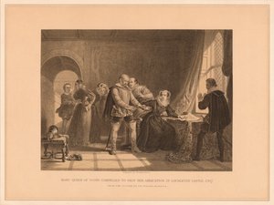 María Reina de Escocia Obligada a Firmar su Abdicación en el Castillo de Lochleven, 1567, 1878 de Thomas Brown