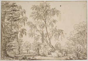 Parte del jardín de Fredensborg con "la antigua florecida" y el lago Esrom al fondo de Thomas Bruun