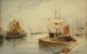 Entrada a Giudecca Venice, c.1870 (lápiz y acuarela) de Thomas Bush Hardy