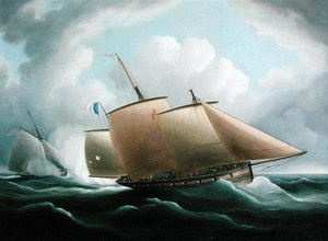 Un lugre francés perseguido por un cúter inglés de Thomas Buttersworth