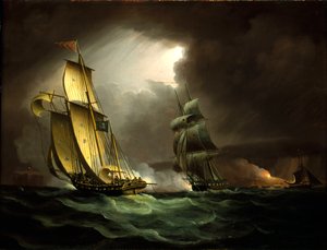 Un contrabandista perseguido por un bergantín de Thomas Buttersworth