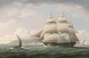 El barco Dunira de la Honorable Compañía de las Indias Orientales pasando por la bahía de Funchal en la isla de Madeira - Thomas Buttersworth de Thomas Buttersworth