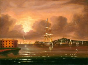 Cielo Amenazante, Bahía de Nueva York, mediados del siglo XIX de Thomas Chambers