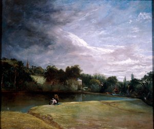 Niños pescando en un embalse cerca de Hampstead de Thomas Christopher Hofland