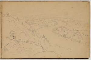 Panorama del Oxbow en el río Connecticut visto desde Mount Holyoke, c.1832 (lápiz sobre papel) de Thomas Cole