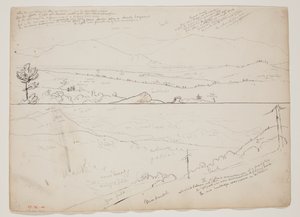 Vista hacia las montañas Ossipee; Vista con montañas lejanas de Thomas Cole