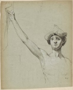 Figura desnuda junto a un drapeado, estudio de modelo de Thomas Couture
