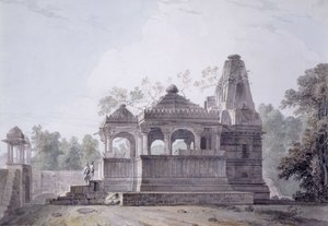 Un templo hindú en el fuerte de Rohtas, Bihar de Thomas Daniell