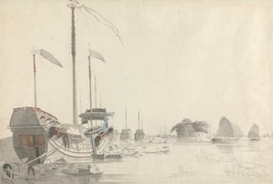 Barcos cerca de un fuerte holandés, Cantón de Thomas Daniell
