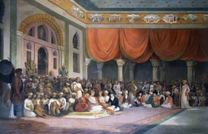 Charles Warre Malet concluyendo el tratado con Peshwa del Imperio Maratha en 1790 en Durbar de Thomas Daniell