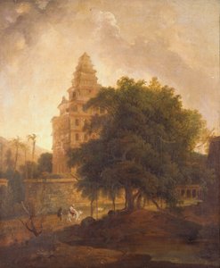 Viajeros en un camino junto al Kalyan Mahal, Gingee, Tamil Nadu de Thomas Daniell