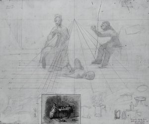 Estudio de perspectiva sin título para ilustración de historia de revista, Condiciones del Sr. Neelus Peeler