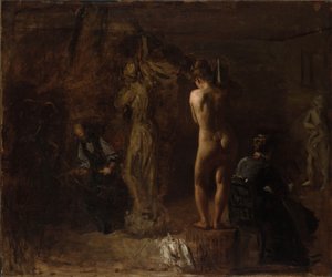 William Rush tallando su figura alegórica del río Schuylkill, estudio de Thomas Eakins