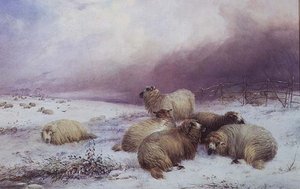 Paisaje invernal con ovejas