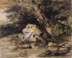 Un paisaje montañoso con figuras acercándose a un puente, c.1763 de Thomas Gainsborough