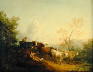Pastores conduciendo ganado hacia un poste de Thomas Gainsborough