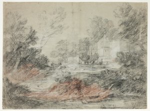 Paisaje con edificios junto a un arroyo de Thomas Gainsborough