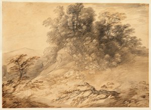 Landschaft mit einer Baumgruppe auf einem Hügel