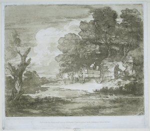 Paisaje con un carro tirado por caballos a lo largo de un paseo marítimo y un borde de bosque de Thomas Gainsborough