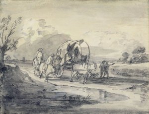 Paisaje abierto con pastor y carro cubierto, c.1780-85 de Thomas Gainsborough