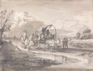 Paisaje abierto con jinetes y carro cubierto de Thomas Gainsborough