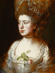 Retrato de la señorita Mary Gainsborough, luego Sra. Fischer, la hija del artista, cabeza y hombros, mirando a su derecha, vistiendo un vestido azul y blanco con una rosa rosa en su corsé de Thomas Gainsborough