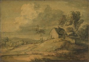 Paisaje boscoso con cabaña, vacas y ovejas de Thomas Gainsborough