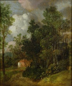 Paisaje boscoso con casa de campo y dos figuras, c.1752 de Thomas Gainsborough