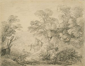Paisaje boscoso con burro y figuras, c.1759 de Thomas Gainsborough