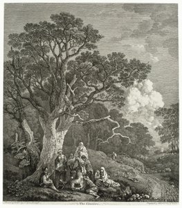 Paisaje boscoso con gitanos reunidos alrededor de un fuego de Thomas Gainsborough
