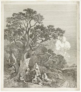 Paisaje boscoso con gitanos reunidos en torno a un fuego de Thomas Gainsborough