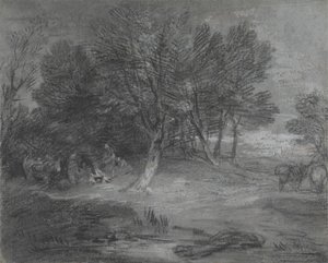 Paisaje boscoso con campamento gitano de Thomas Gainsborough