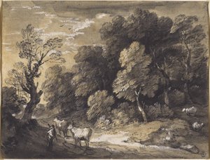 Paisaje boscoso con pastor y ganado, c.1775-80 de Thomas Gainsborough