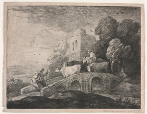 Paisaje boscoso con pastores conduciendo ganado, 1779-1780 de Thomas Gainsborough