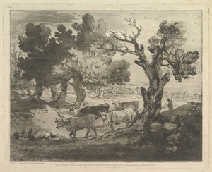 Paisaje boscoso con pastores y vacas, 1 de agosto de 1797 de Thomas Gainsborough