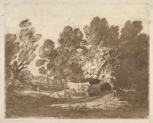 Paisaje boscoso con pastores y vacas, 1 de agosto de 1797 de Thomas Gainsborough