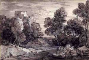 Paisaje boscoso con un castillo