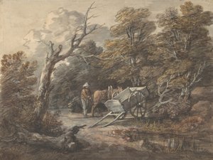 Escena de bosque con un campesino, un caballo y un carro de Thomas Gainsborough