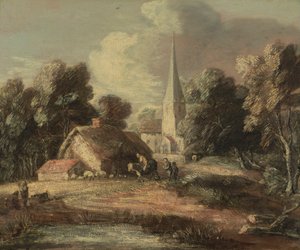 Paisaje con casa de campo e iglesia