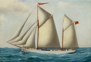 La goleta de proa y popa Grovehill a toda vela (óleo sobre lienzo) de Thomas George Purvis